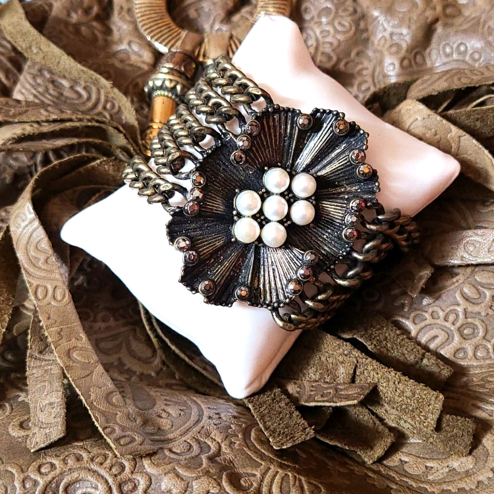 Magnetic Antiqued Gold Color Flower Bracelet
